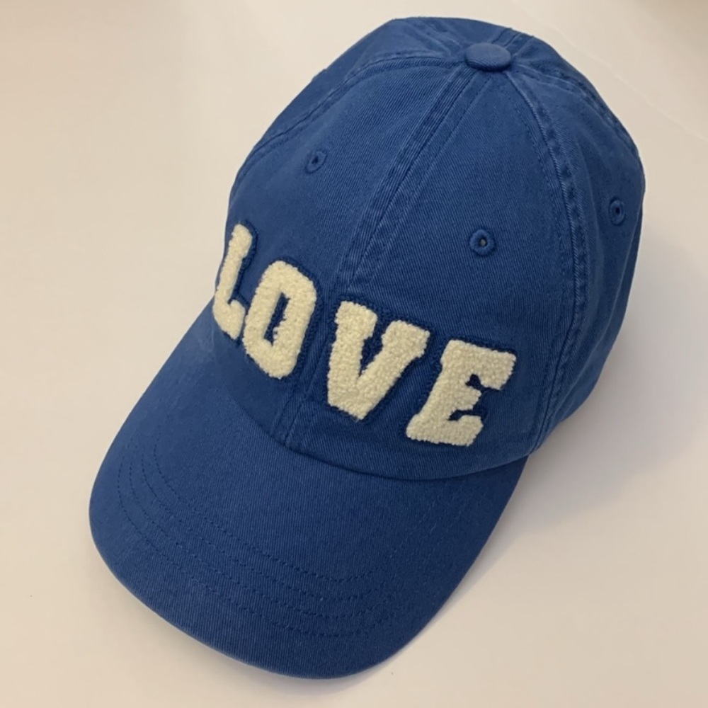 Tory Burch Sport LOVE Cap Baller Hat in Blue with white chenille letters - Picture 3 of 15